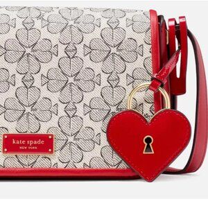 New Kate Spade Liv Spade Flower Coated Canvas Small Flap Crossbody Cherry Rose